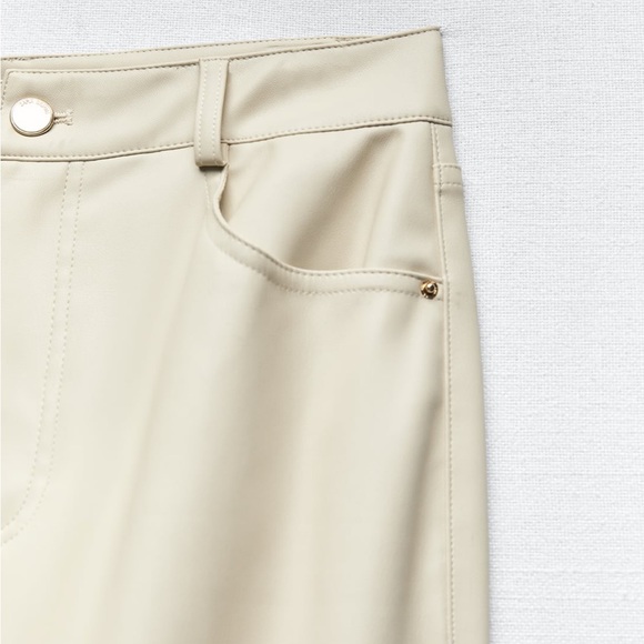 Zara cream faux leather pants Sz 6 - Picture 6 of 7